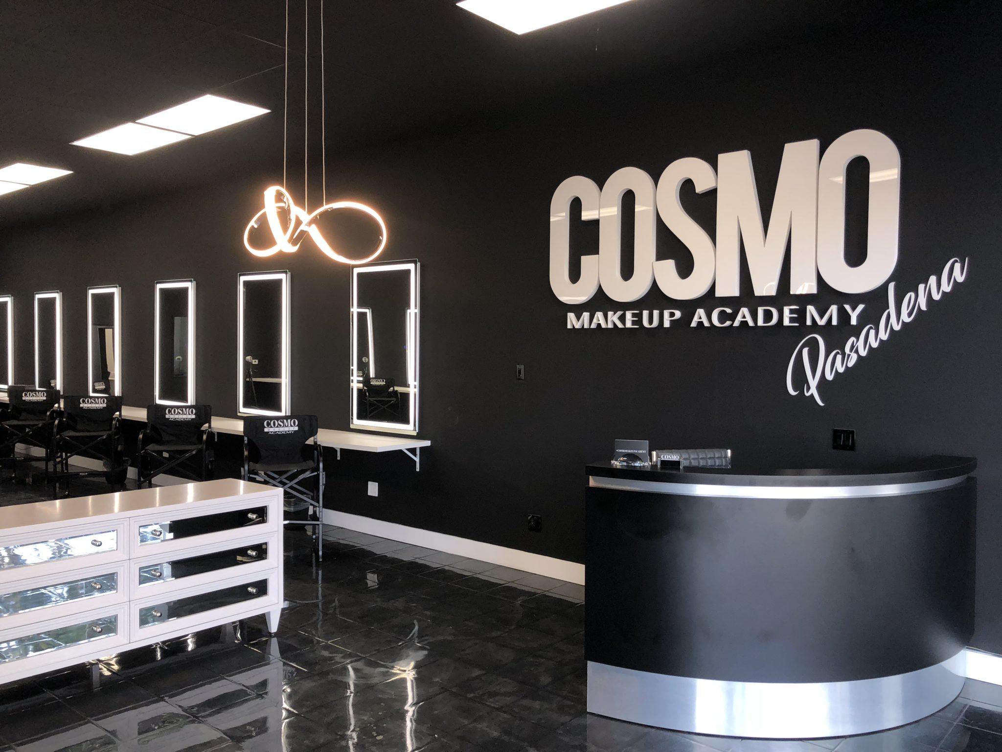 Cosmo Makeup Academy studio interior with professional makeup stations